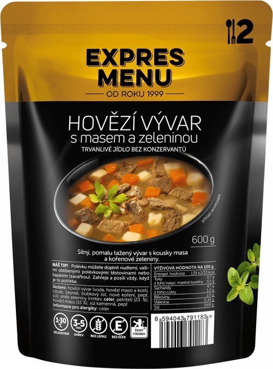 Hovězí vývar s masem a zeleninou EXPRES MENU (2 porce)