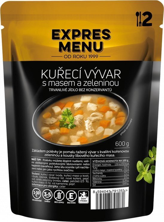 Kuřecí vývar s masem a zeleninou EXPRES MENU (2 porce)