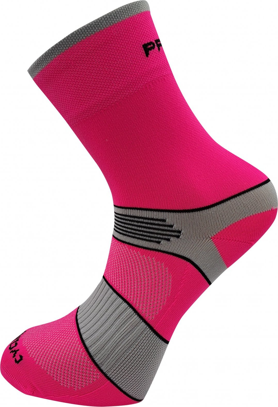 Cyklistické ponožky PROGRESS Cycling High Sox neon růžová/šedá Velikost: 43-47