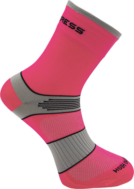 Cyklistické ponožky PROGRESS Cycling High Sox neon růžová/šedá Velikost: 35-38