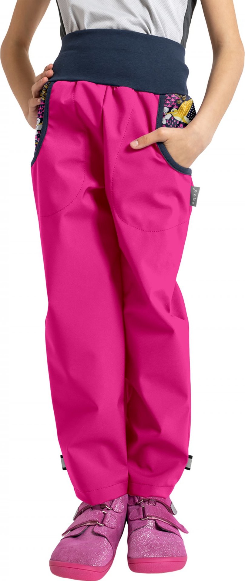 Dětské softshellové kalhoty UNUO s fleecem, Fuchsiová, Kolibřík Velikost: 98/104