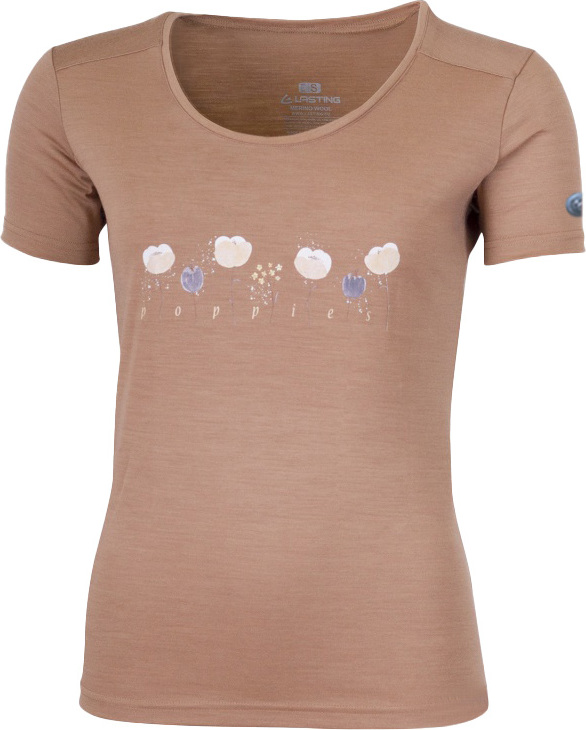 Dámské merino triko LASTING Poppy hnědé Velikost: L