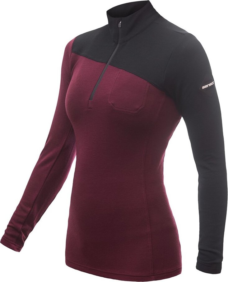 Dámské termo triko SENSOR Merino Extreme zip port red/černá Velikost: L, Barva: černá