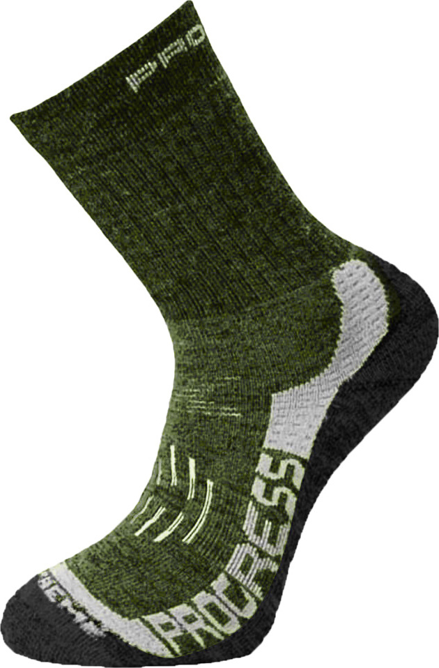 Zimní merino turistické ponožky PROGRESS X-treme khaki/šedá Velikost: 35-38