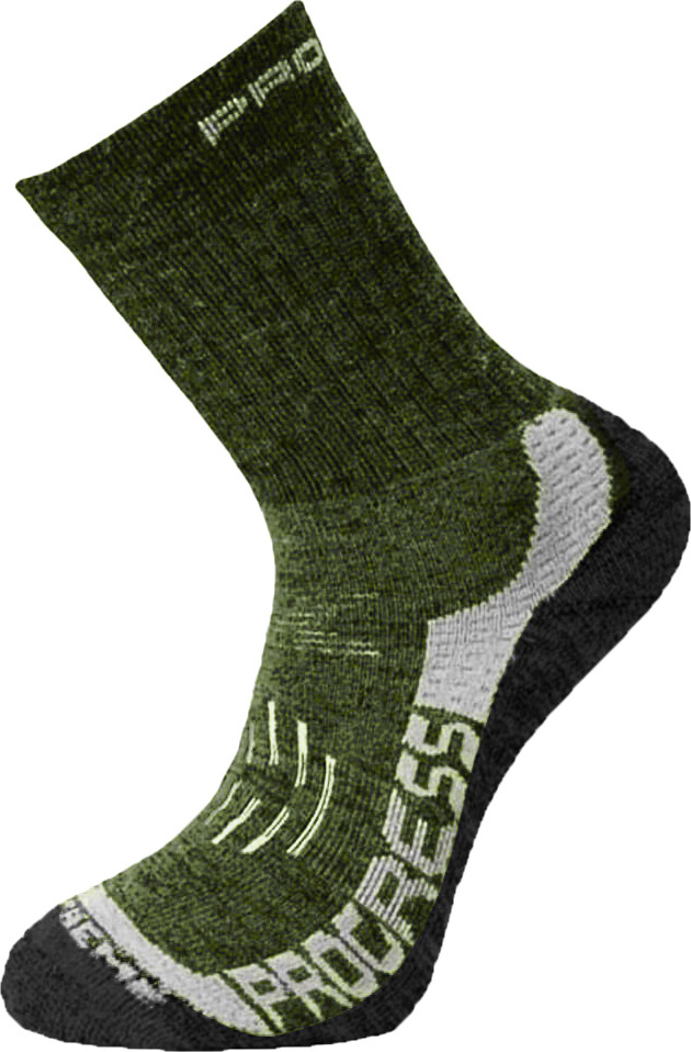 Zimní merino turistické ponožky PROGRESS X-treme khaki/šedá Velikost: 39-42