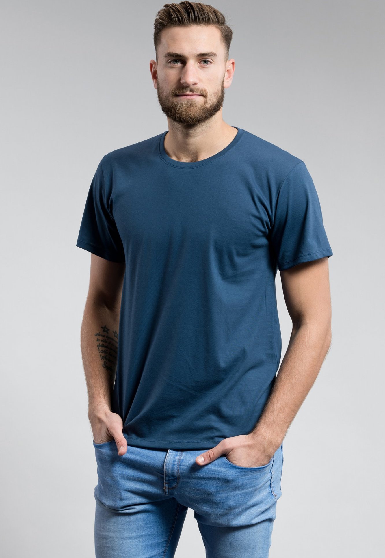 Pánské bavlněné triko CITYZEN modré, kulatý výstřih Velikost: M