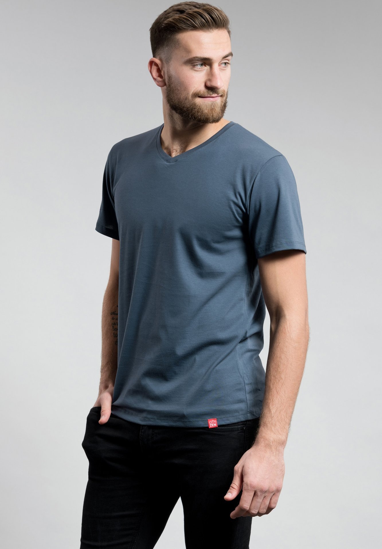 Pánské bavlněné triko CITYZEN šedé, výstřih do V Velikost: XL