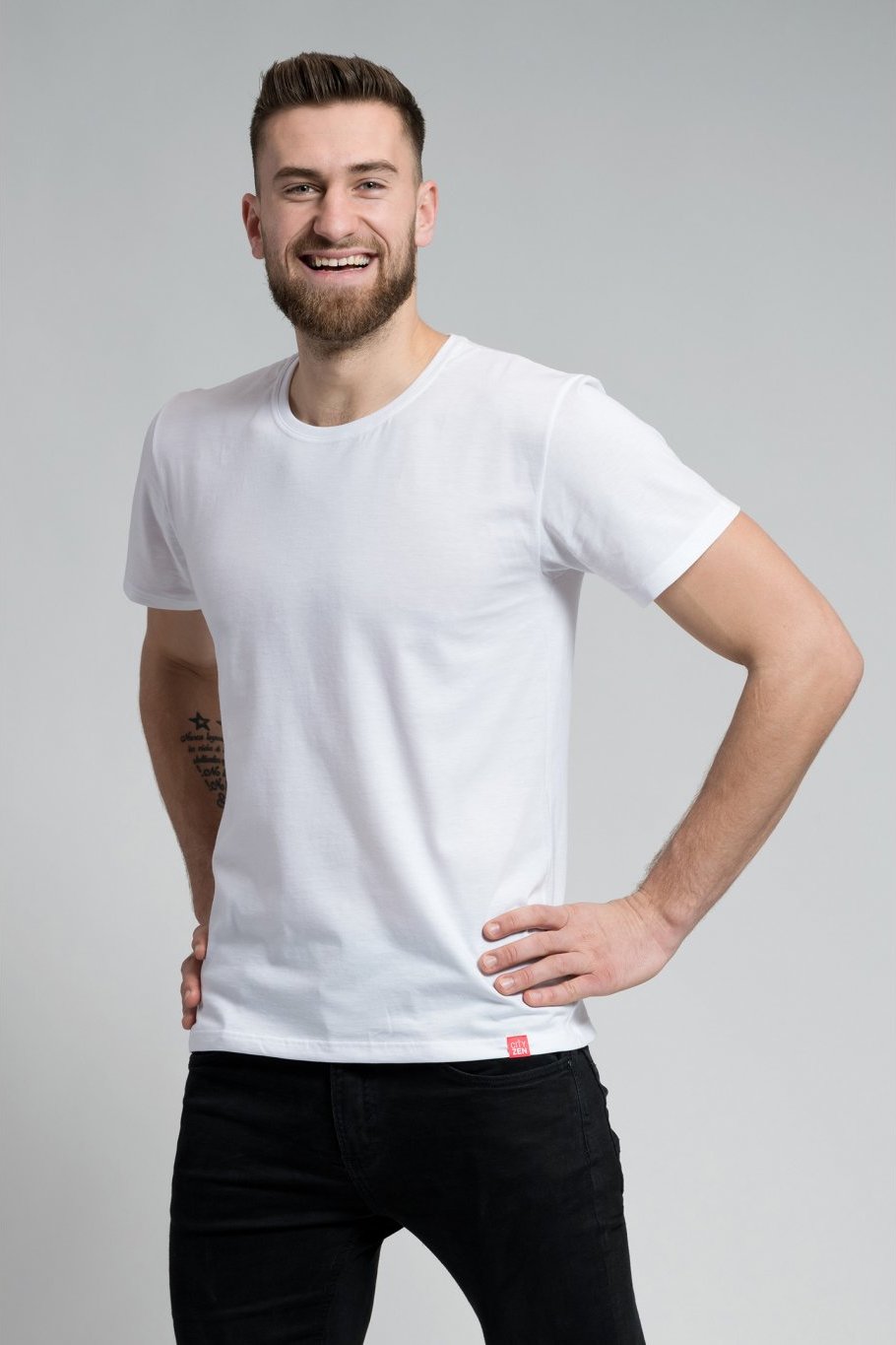 Pánské bavlněné triko CITYZEN bílé, kulatý výstřih Velikost: XL