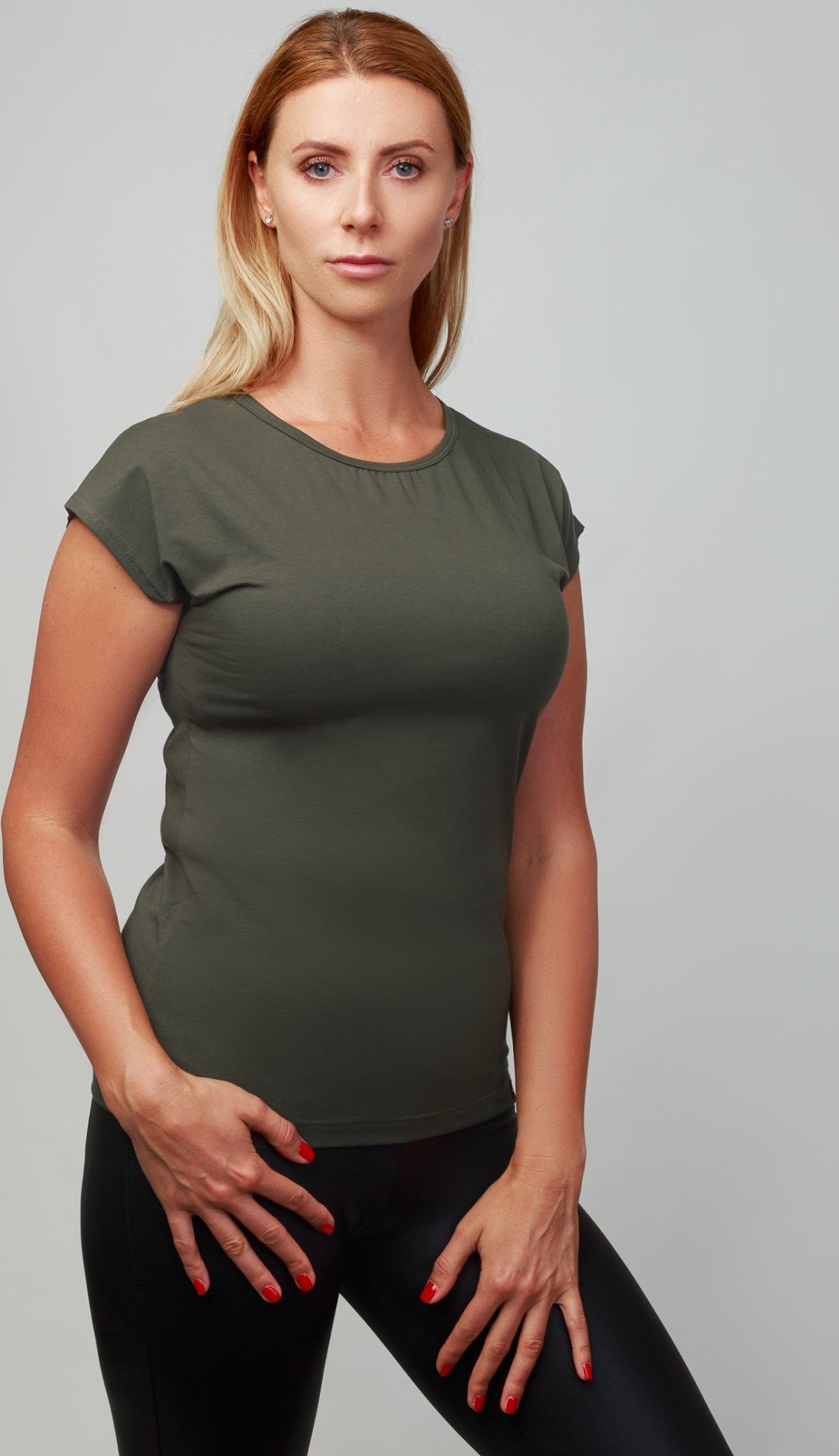 Dámské bavlněné triko CITYZEN dark khaki, kimonový rukáv, s elastanem Velikost: XL/44