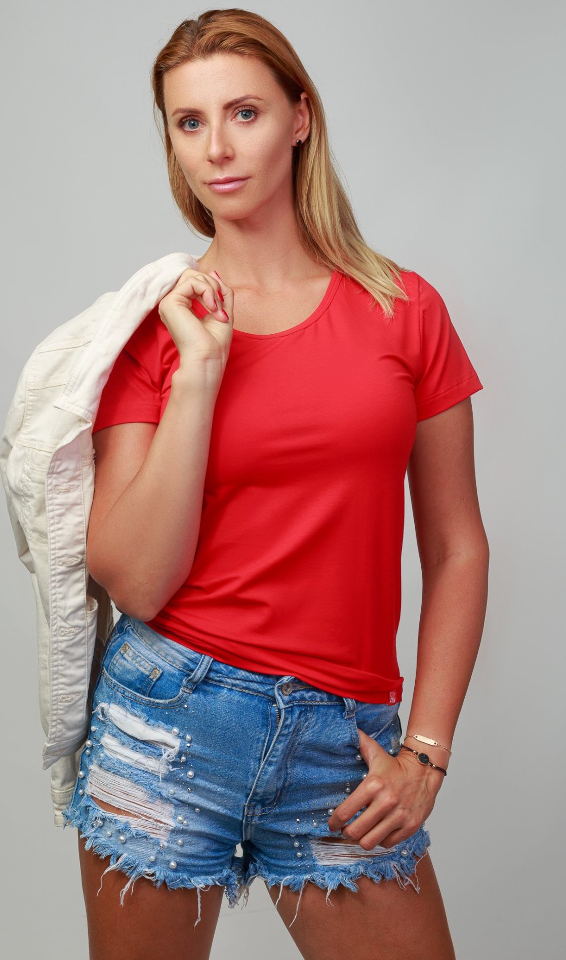 Dámské bavlněné triko CITYZEN červené, klasické, s elastanem Velikost: XL/42