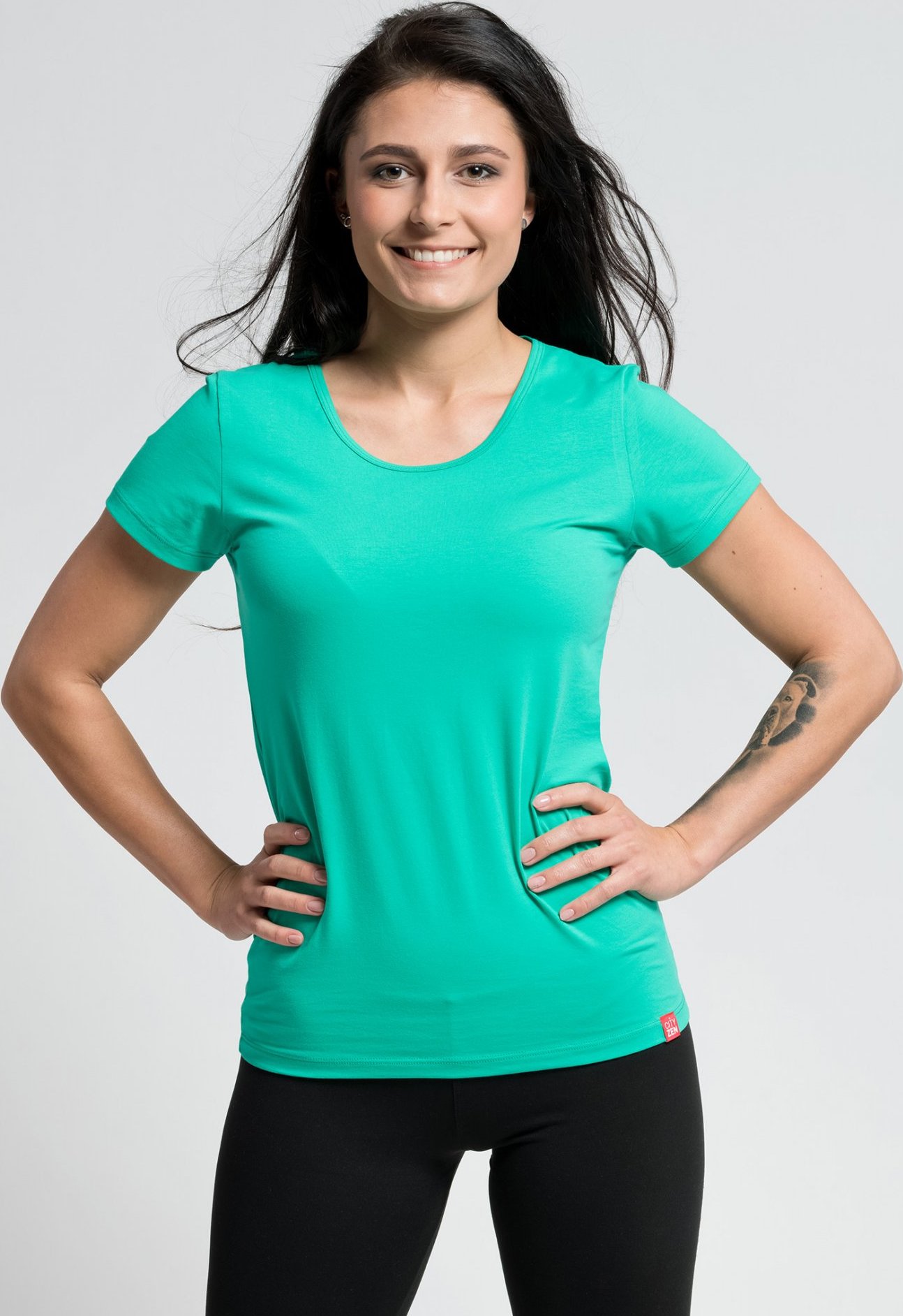 Dámské bavlněné triko CITYZEN zelené, klasické, s elastanem Velikost: XS/34