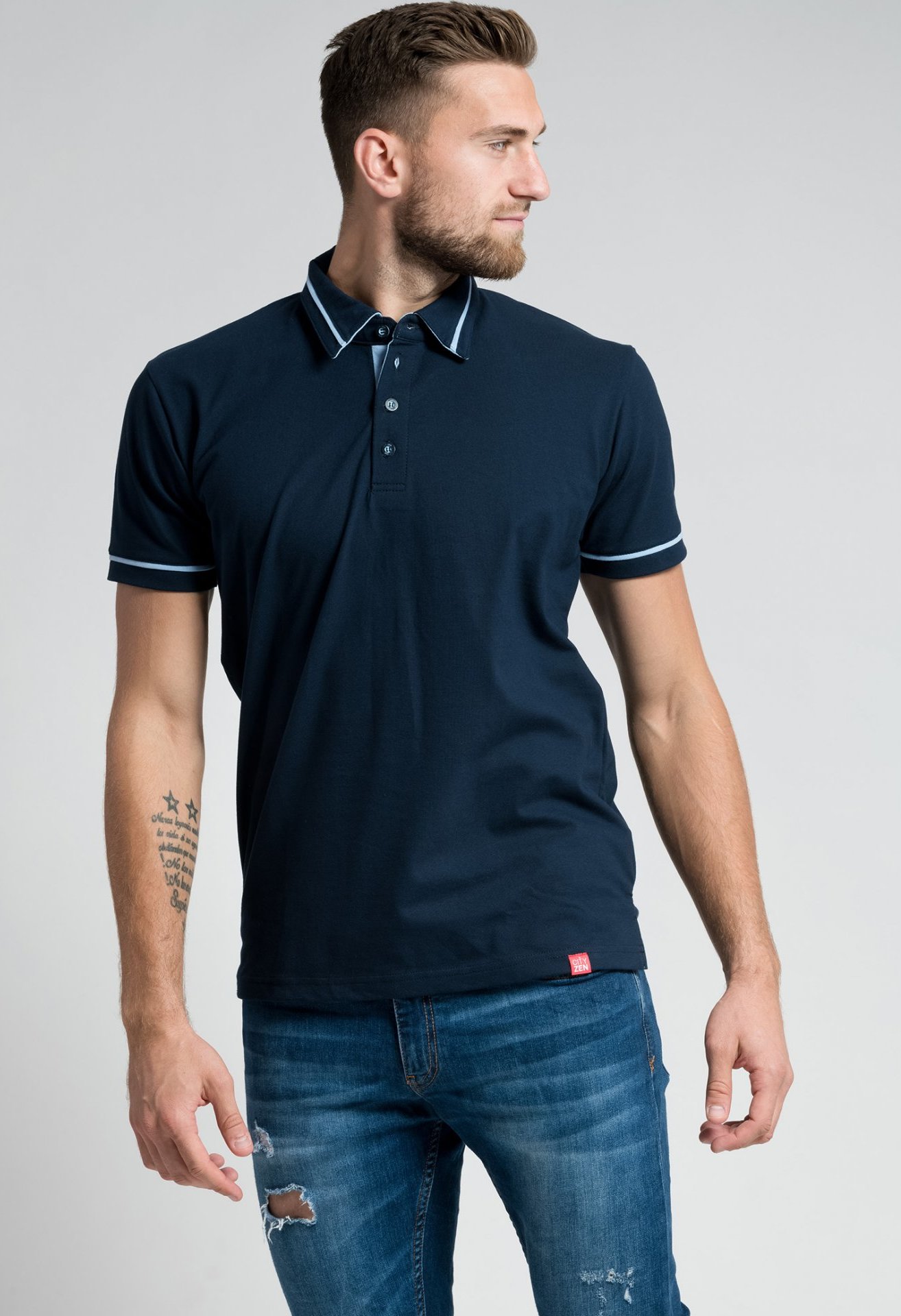 Pánská bavlněná polokošile CITYZEN navy-světle modrá Velikost: 3XL