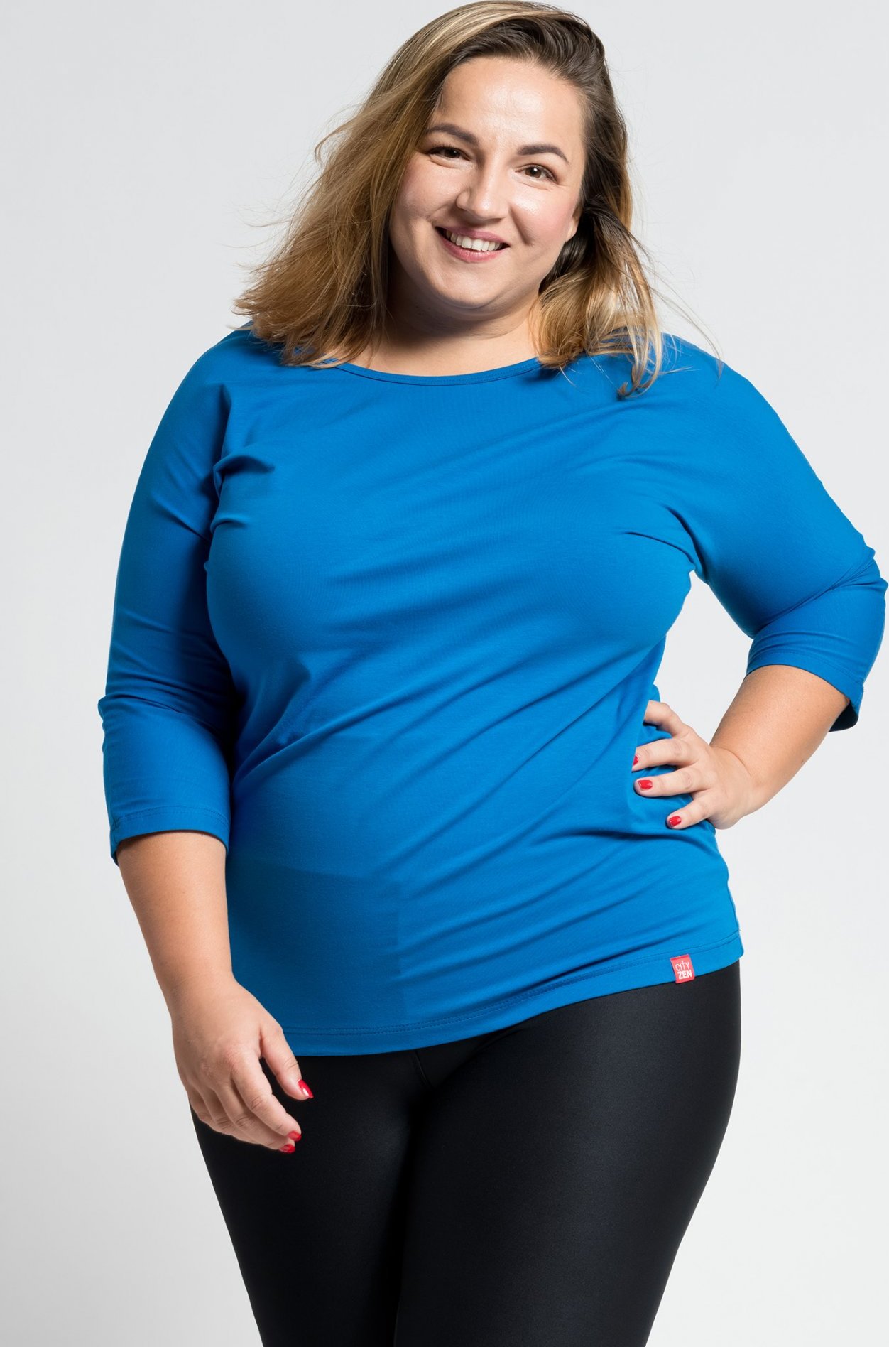 Dámské bavlněné triko CITYZEN Plus Size královsky modré s elastanem Velikost: 44