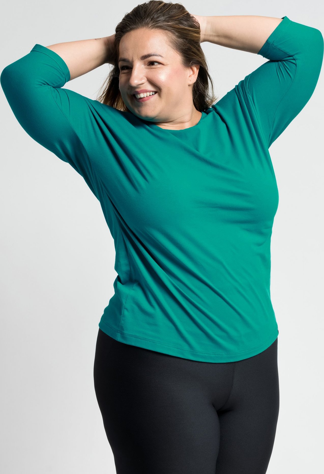 Dámské bavlněné triko CITYZEN Plus Size smaragdové s elastanem Velikost: 44