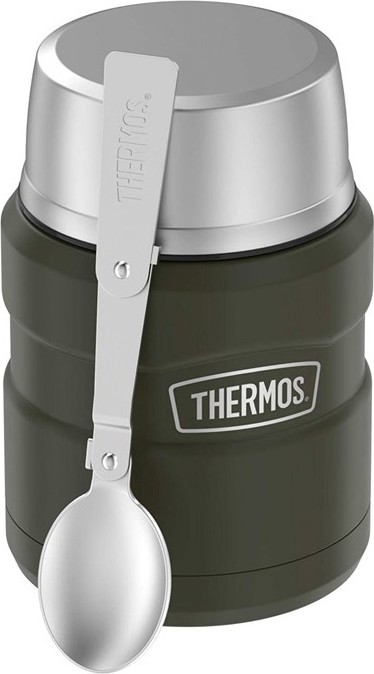 Termoska na jídlo THERMOS Style se skládací lžící a šálkem - vojenská zelená 470 ml