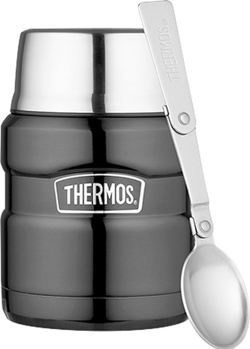 Termoska na jídlo THERMOS Style se skládací lžící a šálkem - metalicky šedá 470 ml