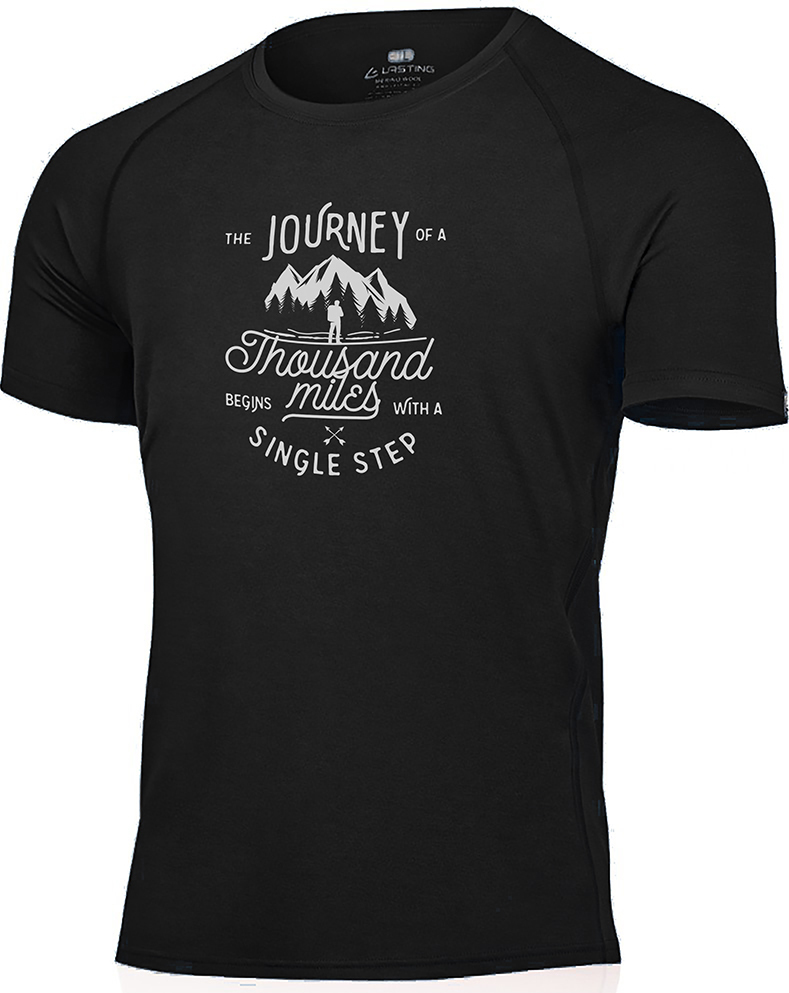 Pánské merino triko s tiskem LASTING Journey černé Velikost: L