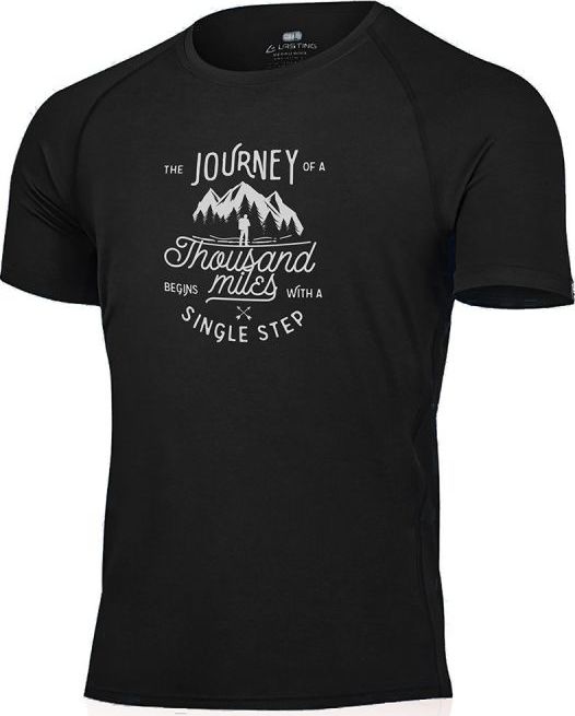 Pánské merino triko s tiskem LASTING Journey černé Velikost: XL