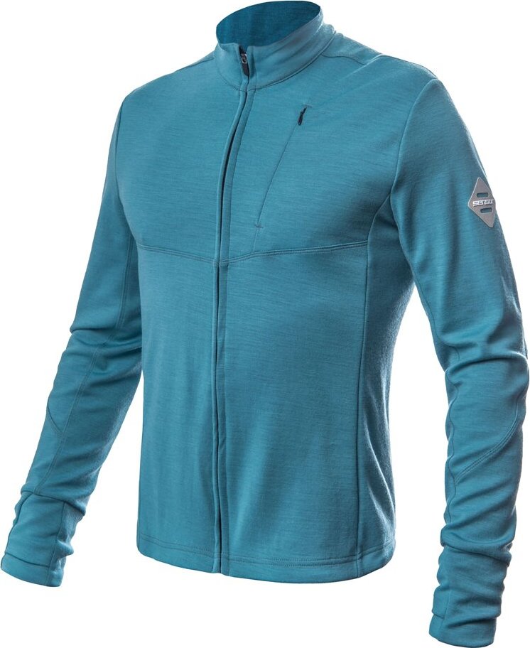 Pánská merino mikina SENSOR Merino Upper celozip mint blue Velikost: S, Barva: Modrá