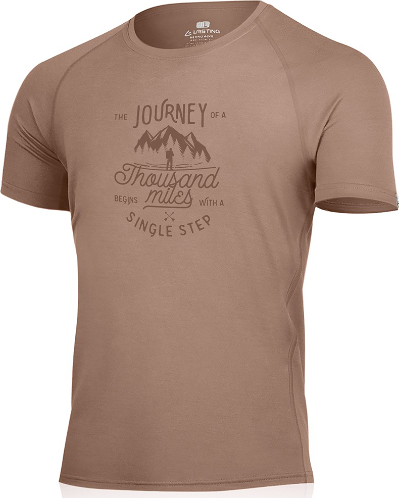 Pánské merino triko LASTING Journey hnědé Velikost: XL
