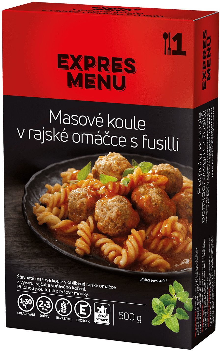 Masové koule v rajské omáčce s fusilli EXPRES MENU (1porce)