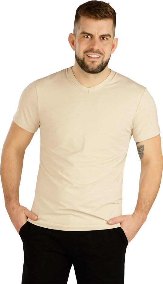 Pánské triko LITEX s krátkým rukávem béžové Velikost: L, Barva: béžová