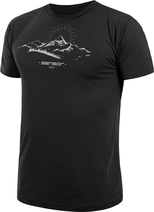 Pánské funkční tričko SENSOR Coolmax Tech Mountains černé Barva: černá, Velikost: M