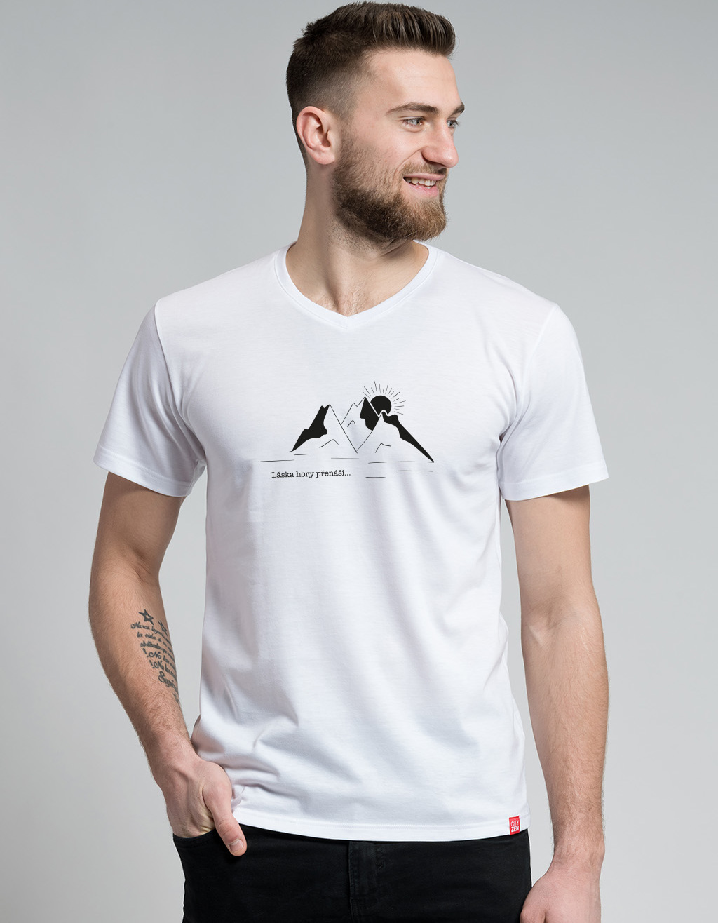 Pánské bavlněné tričko CITYZEN bílé Láska hory přenáší Velikost: XL
