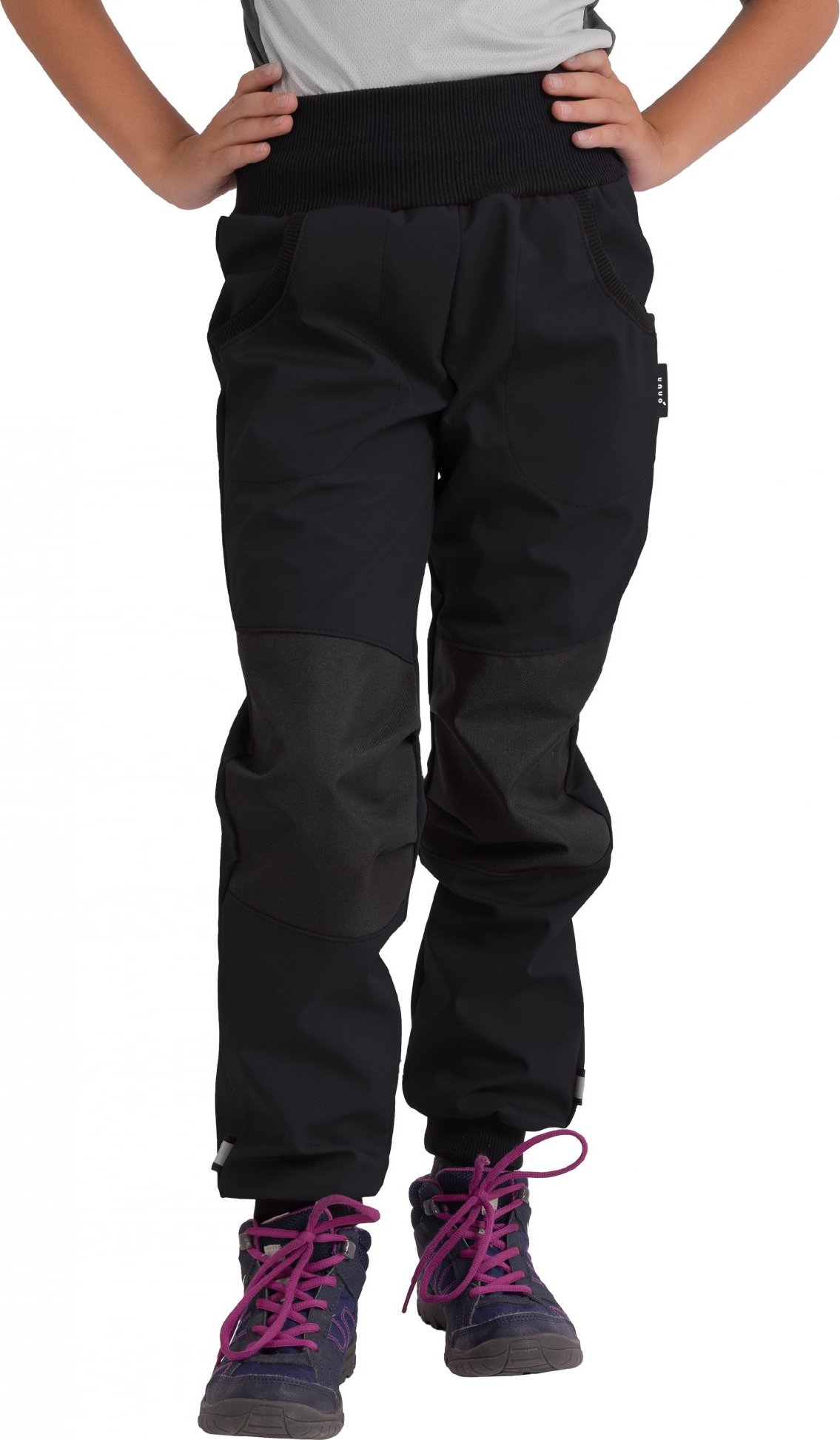 Dětské softshellové kalhoty UNUO s fleecem Street Strong, Černá Velikost: 128/134