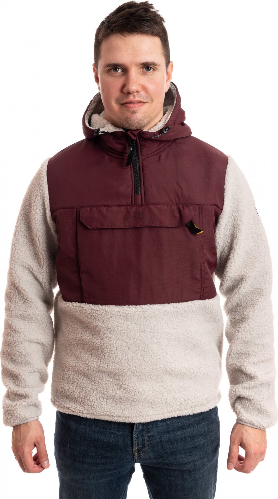 Pánský pile fleece anorak s kapucí 2117 Kapela červená Velikost: L