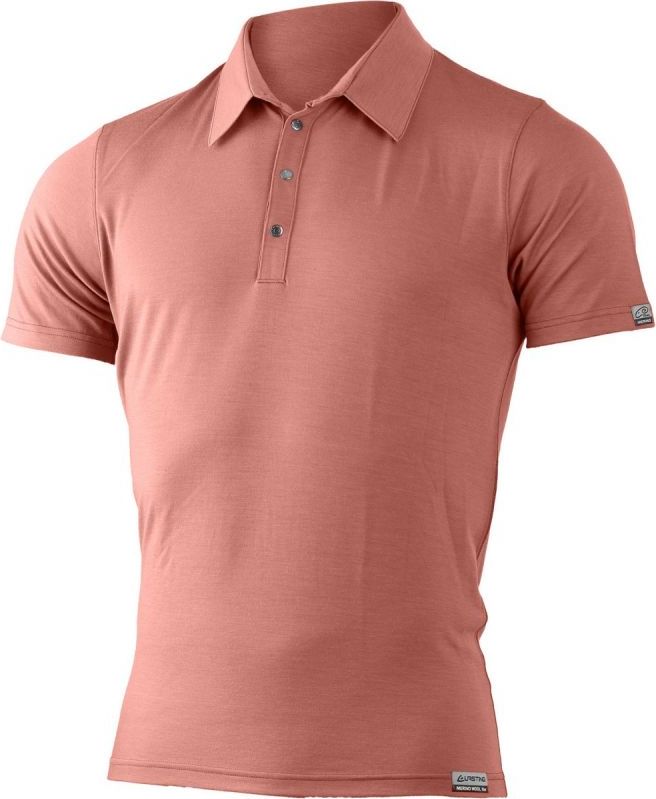 Pánská merino polo košile LASTING Eliot lososová Velikost: XL