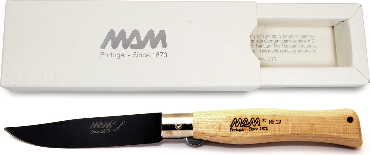 Zavírací nůž s pojistkou MAM Douro 5004 Black Titanium - buk, 7,5 cm