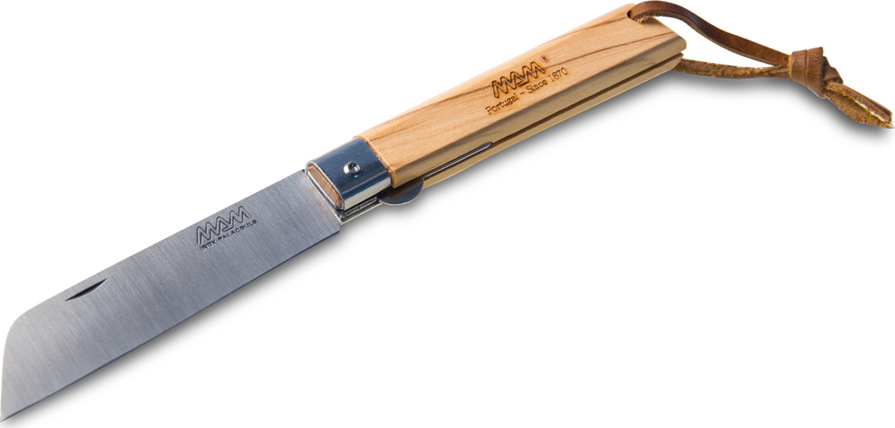 Zavírací nůž s koženým poutkem a pojistkou MAM Operario 2043 - oliva, BOX 8,8 cm