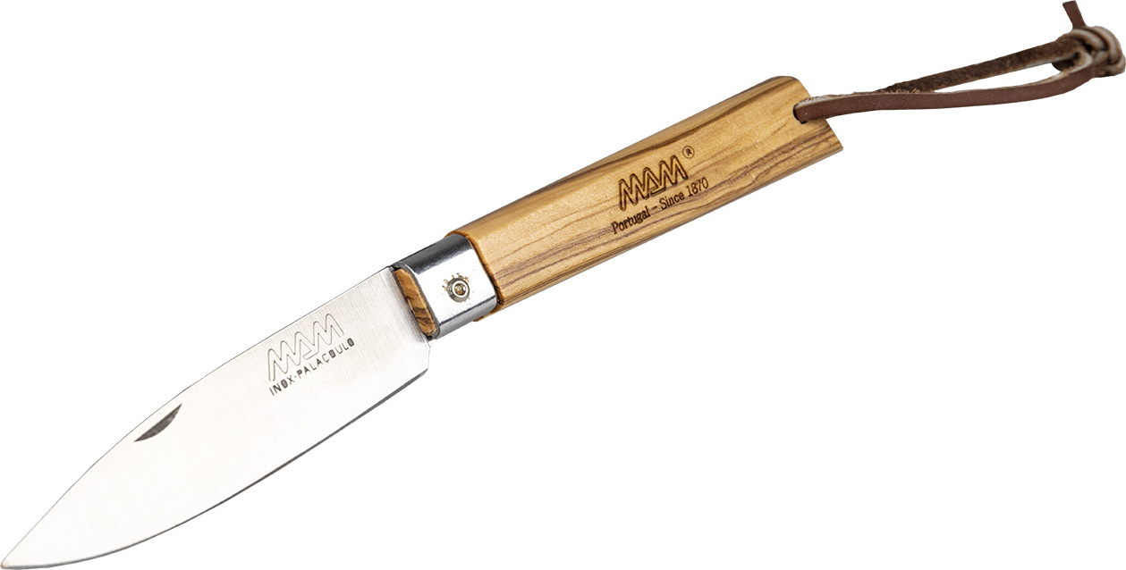 Zavírací nůž s koženým poutkem MAM Operario 2037 - oliva 8,8 cm