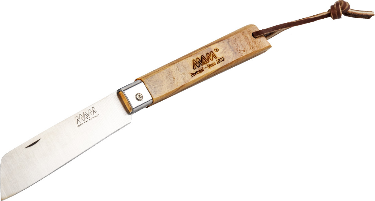 Zavírací nůž s koženým poutkem MAM Operario 2042 - oliva 8,8 cm