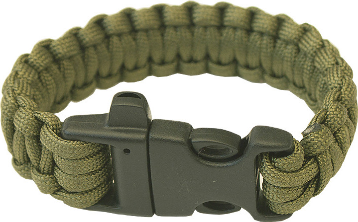 Paracord náramek HIGHLANDER - trojzubec, píšťalka olivový