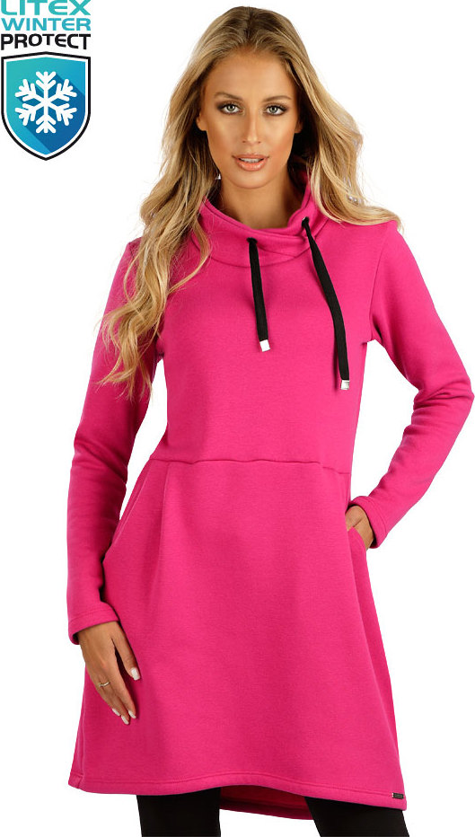 Dámské mikinové šaty LITEX s dlouhým rukávem růžové Velikost: S, Barva: tmavě růžová