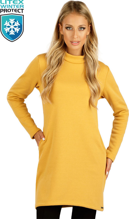 Dámské mikinové šaty LITEX s dlouhým rukávem žluté Velikost: L, Barva: 108