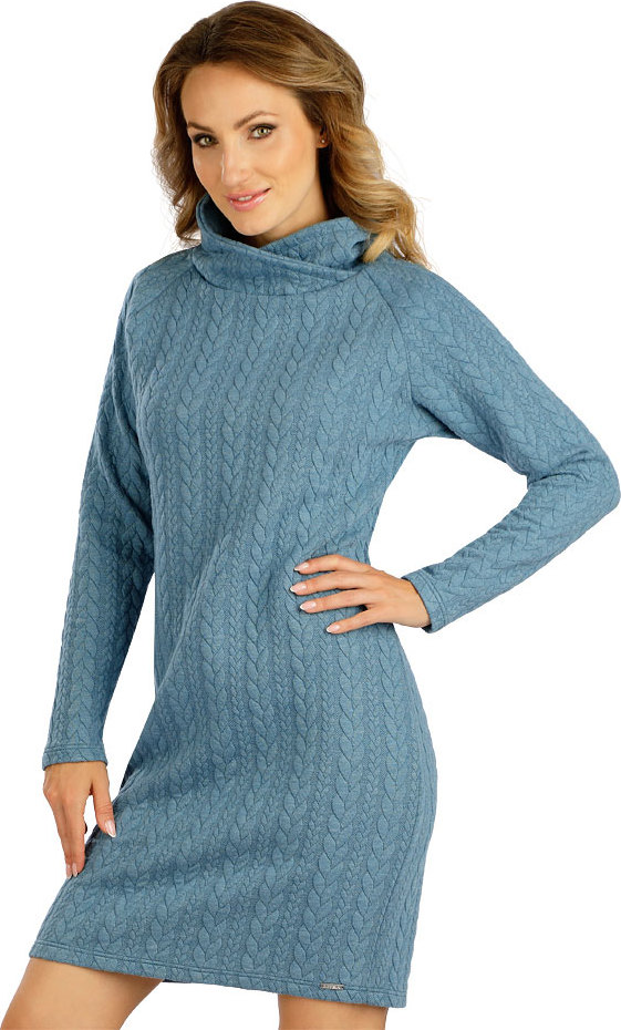 Dámské mikinové šaty LITEX s dlouhým rukávem modré Velikost: L, Barva: sv. petrol