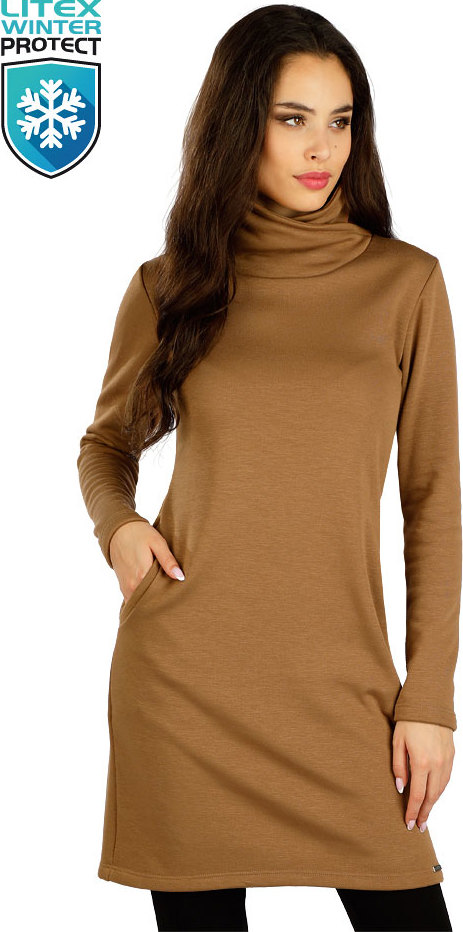 Dámské mikinové šaty LITEX s dlouhým rukávem hnědé Velikost: M, Barva: 412