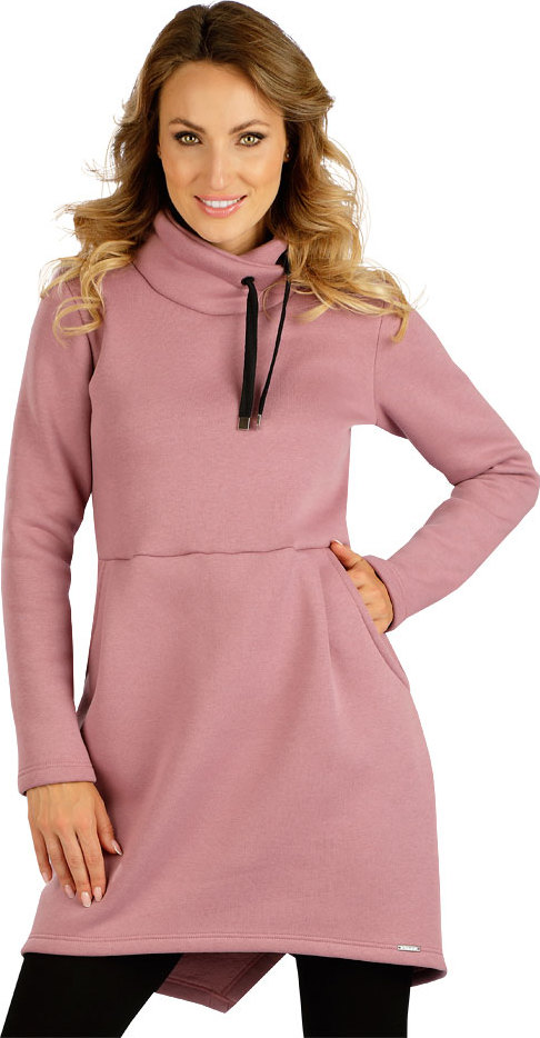 Dámské mikinové šaty LITEX s dlouhým rukávem růžové Velikost: L, Barva: 708