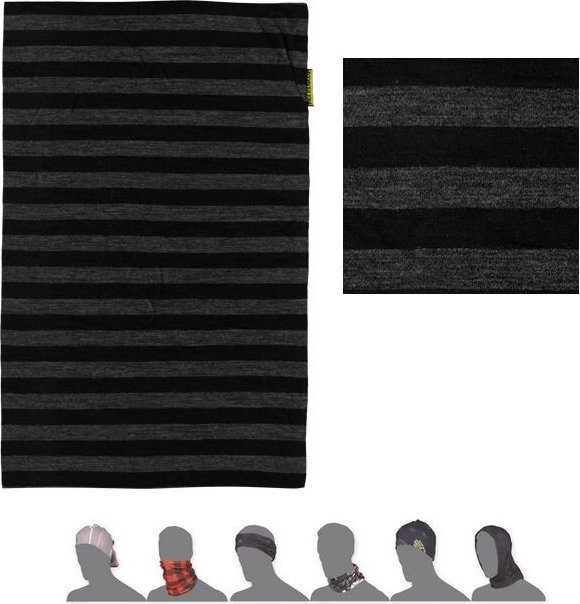 Multifunkční šátek SENSOR Tube merino wool černá/tm.šedá pruhy