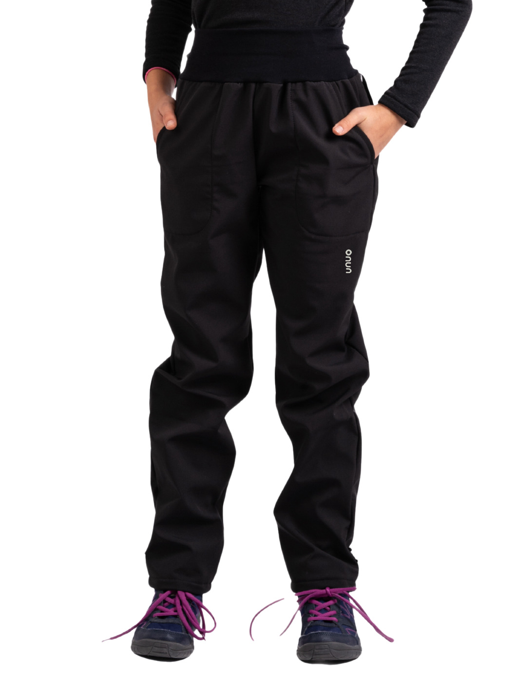 Dětské softshellové kalhoty UNUO s fleecem Simple, Černá Velikost: 158/164