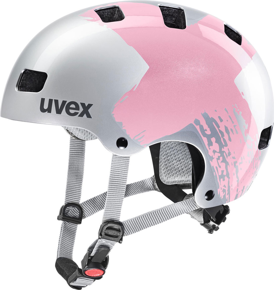 Dětská cyklistická helma UVEX Kid 3 růžovostříbrná Velikost: 55-58