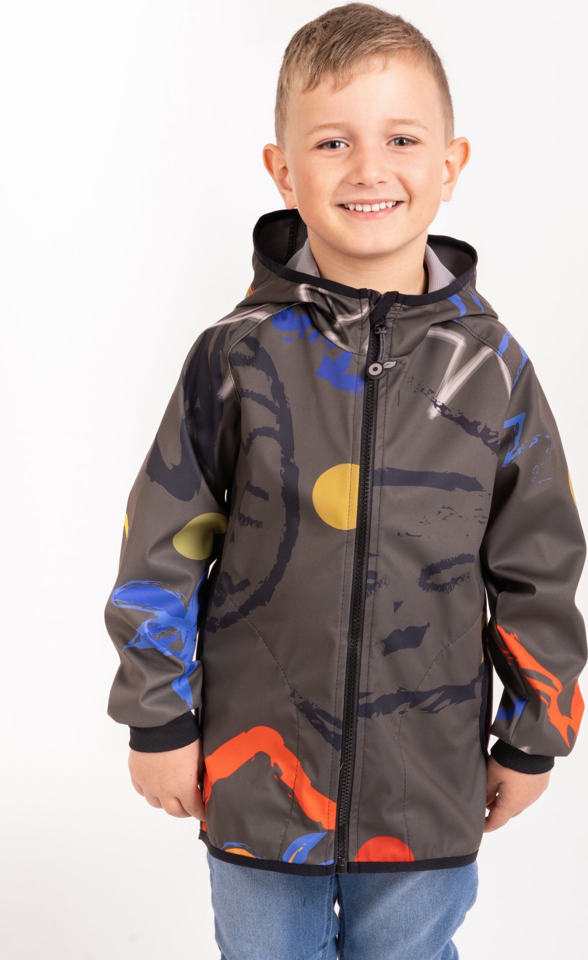Dětská softshellová bunda UNUO bez zateplení pružná Basic, Khaki, Fantazie Velikost: 110/116