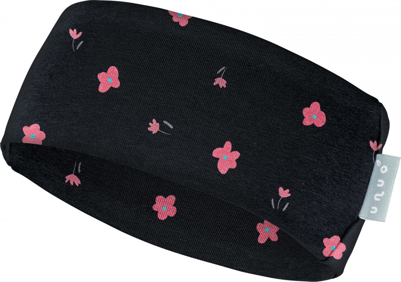 Dětská čelenka UNUO fleecová Elise, Černá, Květiny Velikost: M (49 - 52 cm)
