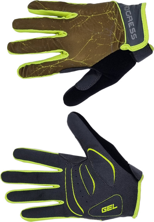 Unisex cyklistické rukavice PROGRESS Armagedon Gloves olivová/limetka Velikost: M
