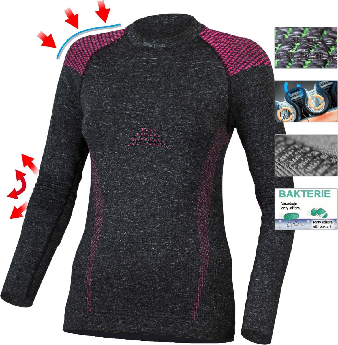 Dámské funkční triko LASTING Tela šedá Velikost: XXS/XS