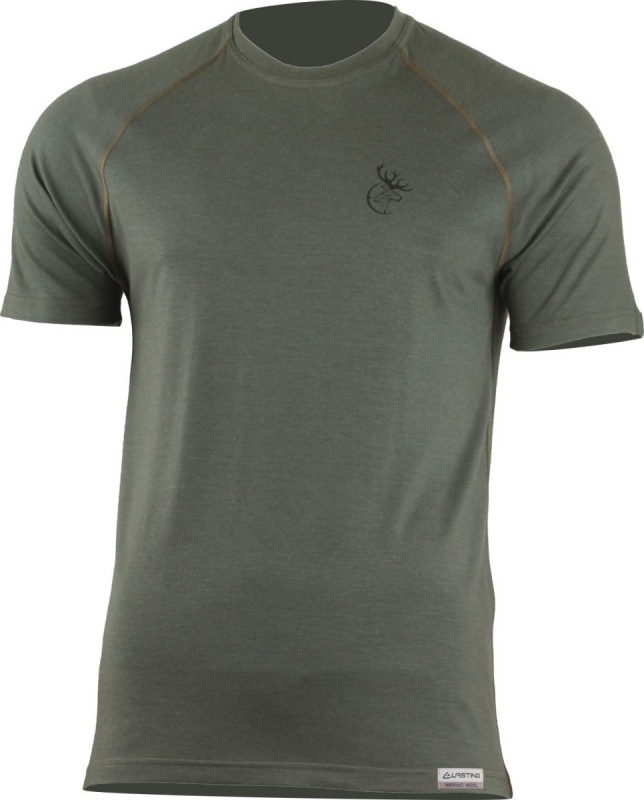 LASTING pánské merino triko s tiskem HUNTER zelené Velikost: L