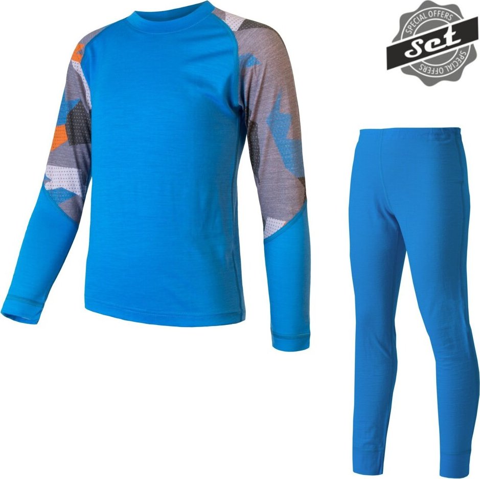Dětský funkční set SENSOR Merino impress modrá/camo Barva: Modrá, Velikost: 150
